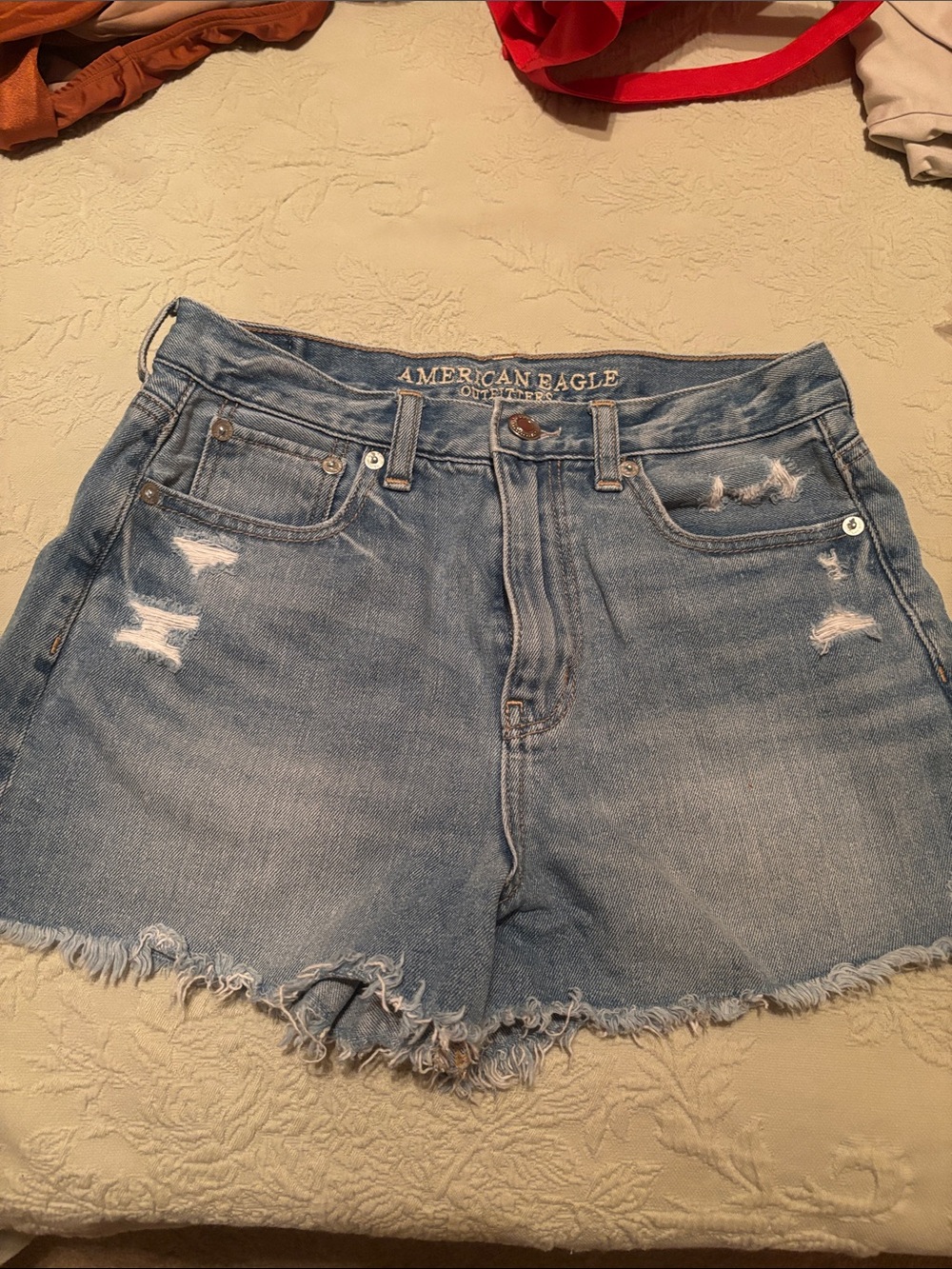 American Eagle Outfitters Light Wash Distressed Denim Shorts